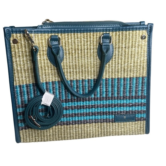 Chiara Ferretti Leather And Raffia Satchel With Detachable Cross Shoulde… - Picture 2 of 10